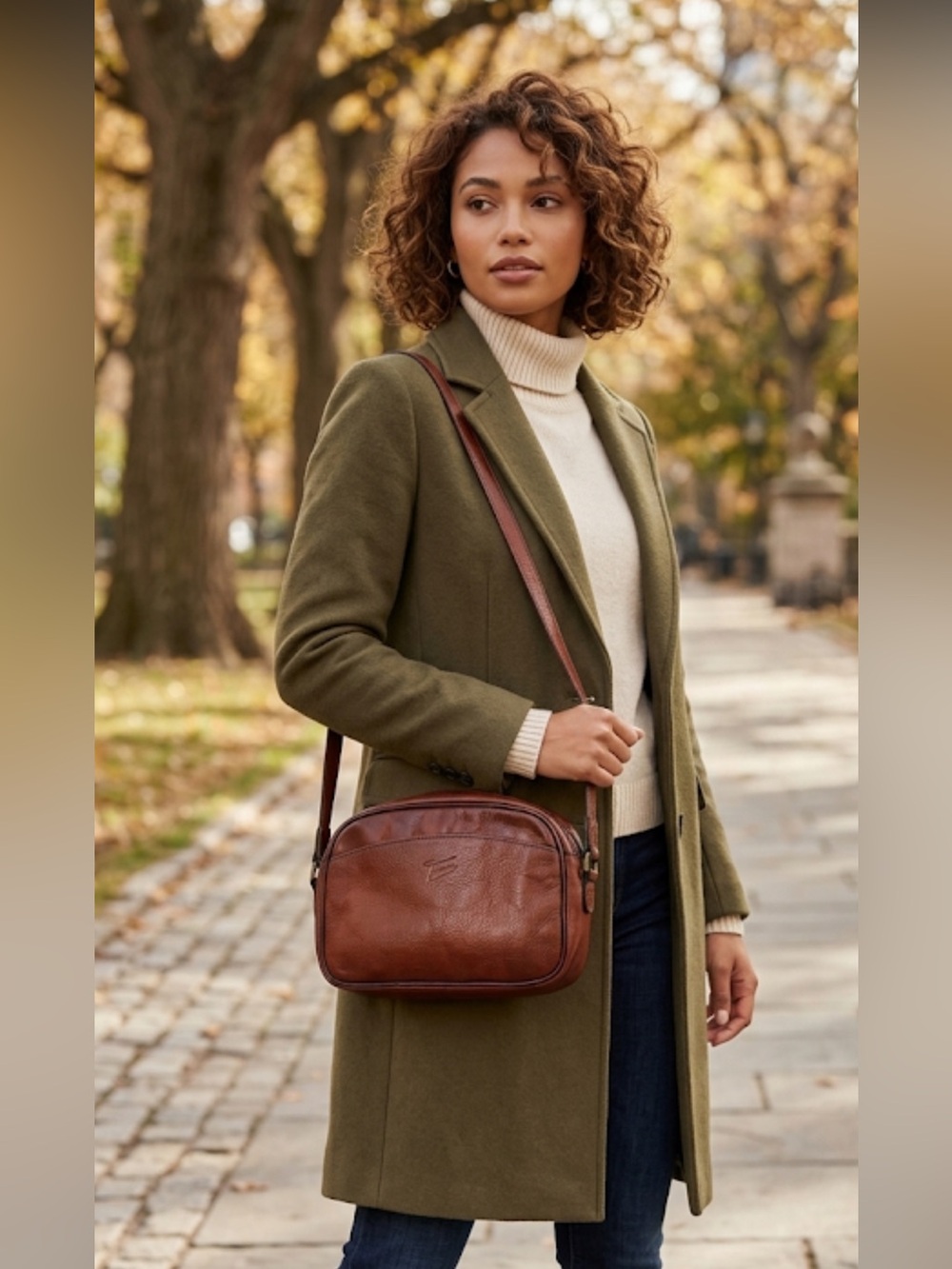 Textured Brown Leather Crossbody Bag with Adjustable Strap